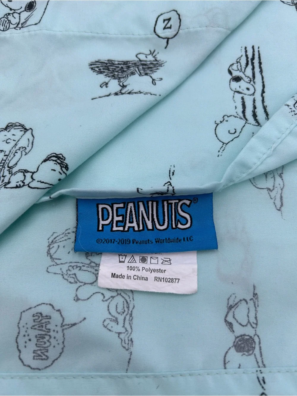 Peanuts Light Aqua Snoopy Flat Top Sheet 88” Wide Full